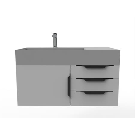 Castello Usa Amazon 36" Wall Mounted  Gray Vanity With Gray Top And Black Handles CB-MC-36G-BL-2056L-GR